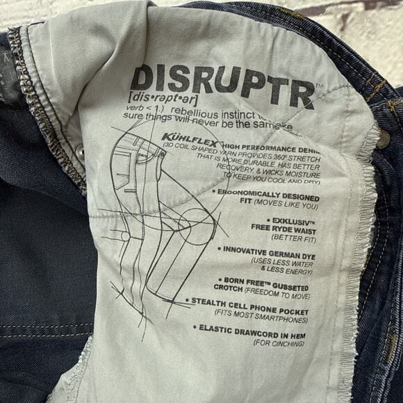 Kuhl Jeans Men's Size 38 x 32 (Measures 31) Disruptr Fit in Blue Dye dark wash - Picture 10 of 14